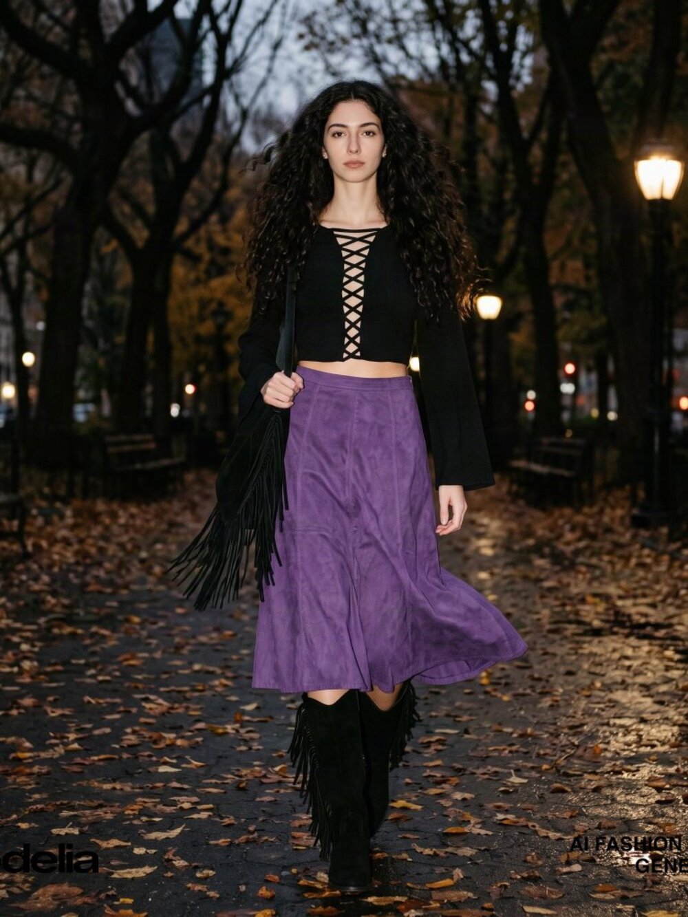 Amethyst Faux Suede Flare Midi Skirt — N Touch — Size 6 ❄🍂🎃